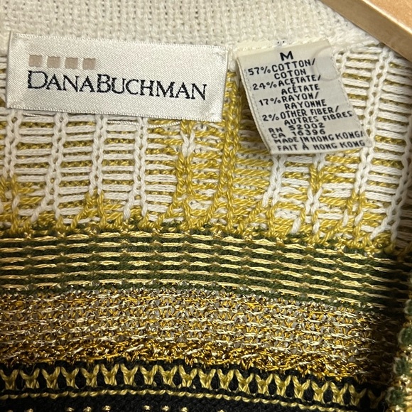 Vintage Dana Buchman Gold Brown Patterned Vneck Cardigan Medium - Picture 5 of 12